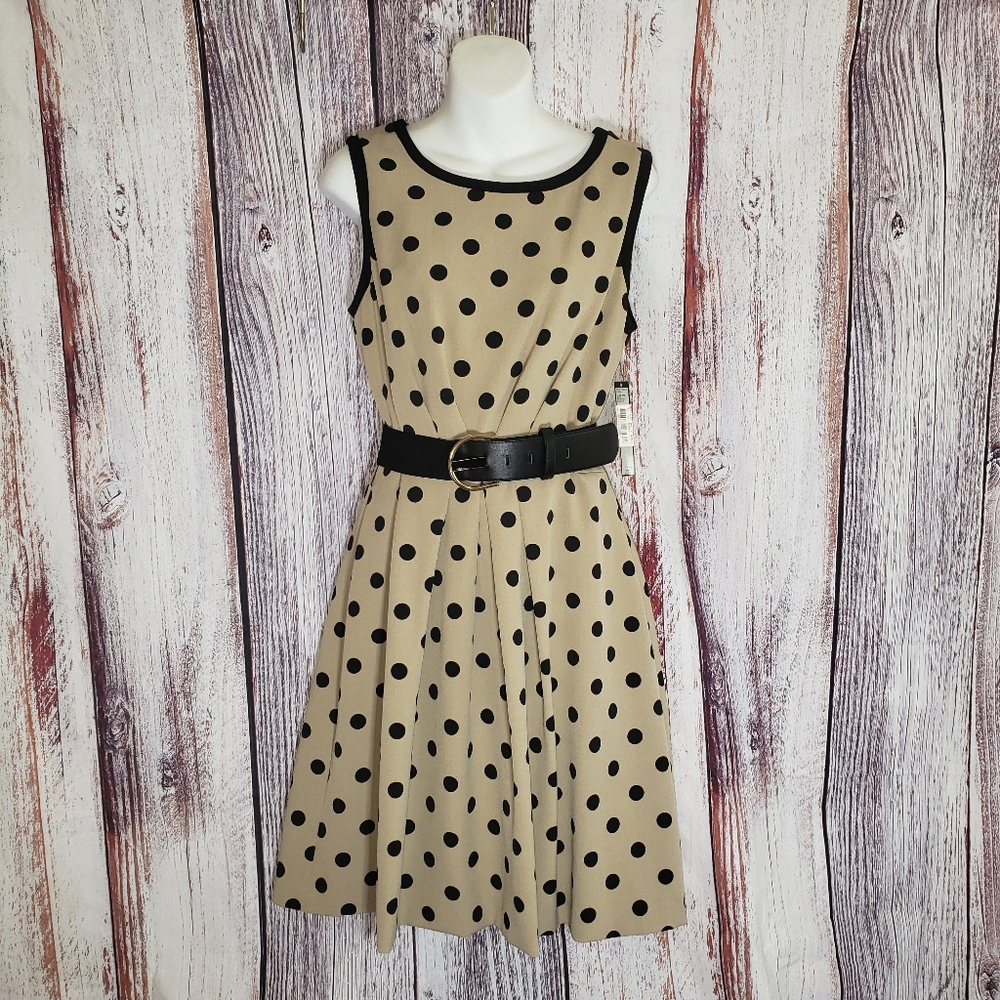 Tahari Cecilia Polka-dot Dress with Belt